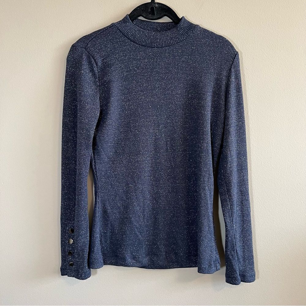 ✨ Violets & Roses Blue Metallic Night Sky Long Sleeve Top XS‎ NWT